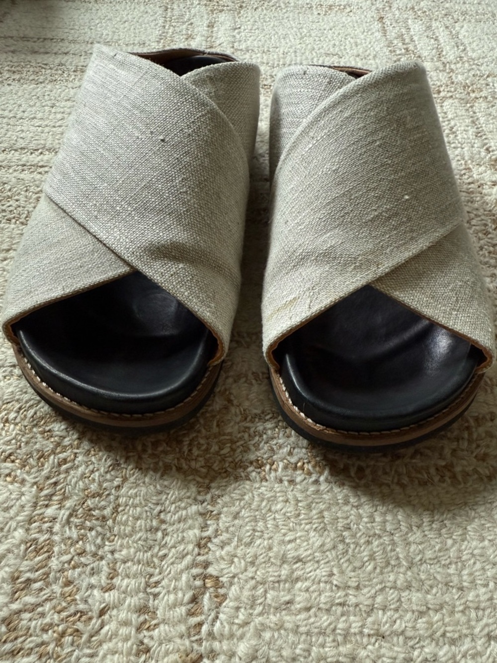 GANNI Crossover Strap Linen Slides - Beige - Size EU 39 / US 8.5 - Picture 2 of 5